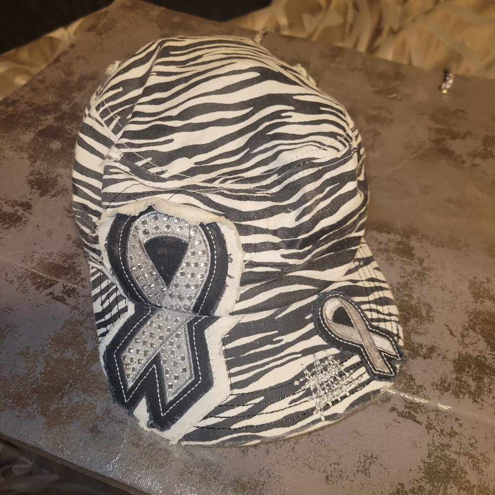 Zebra Hat With Awareness Ribbon Factory Distressing